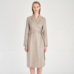 Minimalist Design Notched Lapel Wool 100% Wrap Dress_Melange-Oatmeal [미니멀 디자인 너치드 라펠 울 100% 랩드레스]