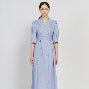 Linen Blended Double-Breasted Summer Midi Coat-Dress_BRUNNERA BLUE [린넨 블렌디 더블브레스트 섬머 미디 코트드레스_블루네라 블루]